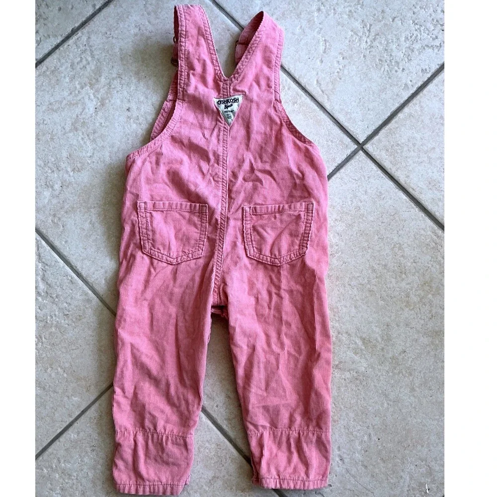OshKosh B'gosh Corduroy Overalls‎ Kids 18M Pink Good Vestbak Bib Pants Vintage